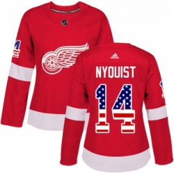 Womens Adidas Detroit Red Wings 14 Gustav Nyquist Authentic Red USA Flag Fashion NHL Jersey 