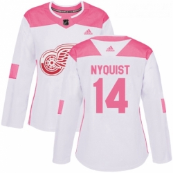 Womens Adidas Detroit Red Wings 14 Gustav Nyquist Authentic WhitePink Fashion NHL Jersey 