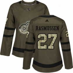 Womens Adidas Detroit Red Wings 27 Michael Rasmussen Authentic Green Salute to Service NHL Jersey 