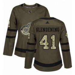 Womens Adidas Detroit Red Wings 41 Luke Glendening Authentic Green Salute to Service NHL Jersey 