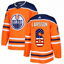 Mens Adidas Edmonton Oilers 6 Adam Larsson Authentic Orange USA Flag Fashion NHL Jersey 