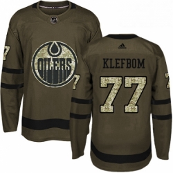 Mens Adidas Edmonton Oilers 77 Oscar Klefbom Authentic Green Salute to Service NHL Jersey 