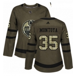 Womens Adidas Edmonton Oilers 35 Al Montoya Authentic Green Salute to Service NHL Jersey 