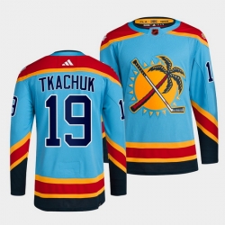 Men Florida Panthers 19 Matthew Tkachuk Blue 2022 Reverse Retro Stitched Jersey