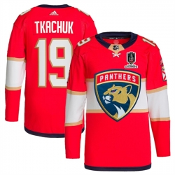 Men Florida Panthers 19 Matthew Tkachuk Red Home 2024 Stanley Cup Champions Stitched Jersey