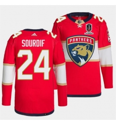 Men Florida Panthers 24 Justin Sourdif Red Home 2024 Stanley Cup Champions Stitched Jersey