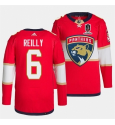 Men Florida Panthers 6 Mike Reilly Red Home 2024 Stanley Cup Champions Stitched Jersey