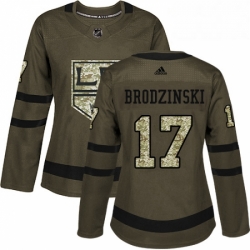 Womens Adidas Los Angeles Kings 17 Jonny Brodzinski Authentic Green Salute to Service NHL Jersey 