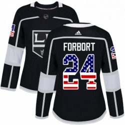 Womens Adidas Los Angeles Kings 24 Derek Forbort Authentic Black USA Flag Fashion NHL Jersey 