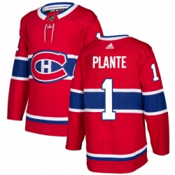 Mens Adidas Montreal Canadiens 1 Jacques Plante Authentic Red Home NHL Jersey 