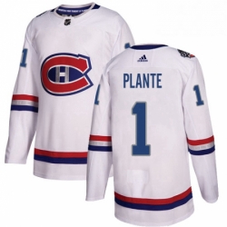 Mens Adidas Montreal Canadiens 1 Jacques Plante Authentic White 2017 100 Classic NHL Jersey 