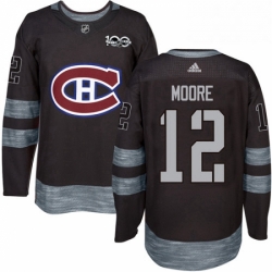 Mens Adidas Montreal Canadiens 12 Dickie Moore Authentic Black 1917 2017 100th Anniversary NHL Jersey 