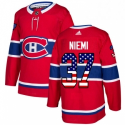 Mens Adidas Montreal Canadiens 37 Antti Niemi Authentic Red USA Flag Fashion NHL Jersey 