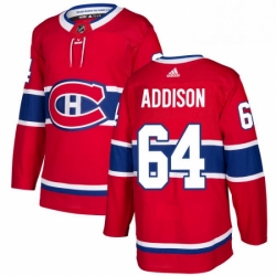 Mens Adidas Montreal Canadiens 64 Jeremiah Addison Authentic Red Home NHL Jersey 