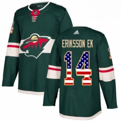 Mens Adidas Minnesota Wild 14 Joel Eriksson Ek Authentic Green USA Flag Fashion NHL Jersey 