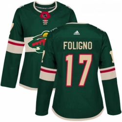 Womens Adidas Minnesota Wild 17 Marcus Foligno Authentic Green Home NHL Jersey 