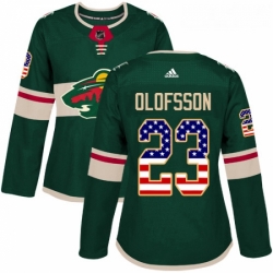 Womens Adidas Minnesota Wild 23 Gustav Olofsson Authentic Green USA Flag Fashion NHL Jersey 