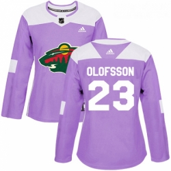 Womens Adidas Minnesota Wild 23 Gustav Olofsson Authentic Purple Fights Cancer Practice NHL Jersey 