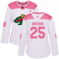 Womens Adidas Minnesota Wild 25 Jonas Brodin Authentic WhitePink Fashion NHL Jersey 