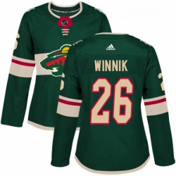 Womens Adidas Minnesota Wild 26 Daniel Winnik Authentic Green Home NHL Jersey 