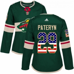 Womens Adidas Minnesota Wild 29 Greg Pateryn Authentic Green USA Flag Fashion NHL Jersey 