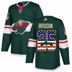 Youth Adidas Minnesota Wild 25 Jonas Brodin Authentic Green USA Flag Fashion NHL Jersey 