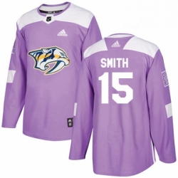 Mens Adidas Nashville Predators 15 Craig Smith Authentic Purple Fights Cancer PracticeNHL Jersey 