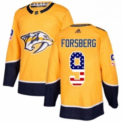 Mens Adidas Nashville Predators 9 Filip Forsberg Authentic Gold USA Flag FashionNHL Jersey 