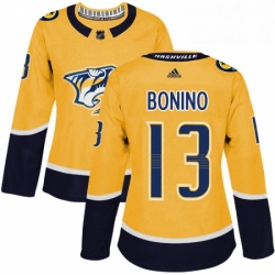 Womens Adidas Nashville Predators 13 Nick Bonino Authentic Gold Home NHL Jersey 