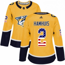 Womens Adidas Nashville Predators 2 Dan Hamhuis Authentic Gold USA Flag Fashion NHL Jersey 