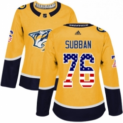 Womens Adidas Nashville Predators 76 PK Subban Authentic Gold USA Flag Fashion NHL Jersey 