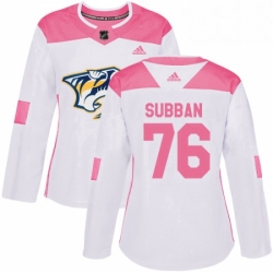 Womens Adidas Nashville Predators 76 PK Subban Authentic WhitePink Fashion NHL Jersey 