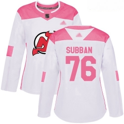 Devils #76 P  K  Subban White Pink Authentic Fashion Women Stitched Hockey Jersey