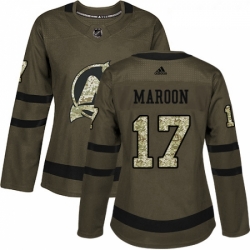 Womens Adidas New Jersey Devils 17 Patrick Maroon Authentic Green Salute to Service NHL Jersey 