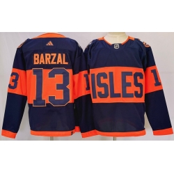 Men New York Islanders 13 Mathew Barzal Navy 2024 With Stadium Series Patch Stitched Jersey