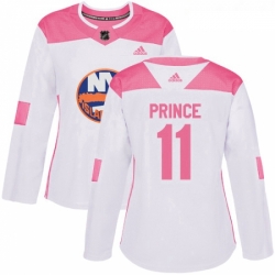 Womens Adidas New York Islanders 11 Shane Prince Authentic WhitePink Fashion NHL Jersey 