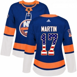 Womens Adidas New York Islanders 17 Matt Martin Authentic Royal Blue USA Flag Fashion NHL Jersey 