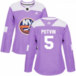 Womens Adidas New York Islanders 5 Denis Potvin Authentic Purple Fights Cancer Practice NHL Jersey 