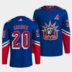 Men New York Rangers 20 Chris Kreider Blue 2022 Reverse Retro Stitched Jersey