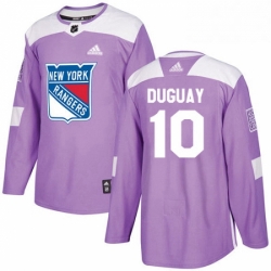 Mens Adidas New York Rangers 10 Ron Duguay Authentic Purple Fights Cancer Practice NHL Jersey 