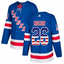 Mens Adidas New York Rangers 26 Joe Kocur Authentic Royal Blue USA Flag Fashion NHL Jersey 