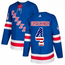 Mens Adidas New York Rangers 4 Ron Greschner Authentic Royal Blue USA Flag Fashion NHL Jersey 