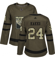 Women Rangers 24 Kaapo Kakko Green Salute to Service Stitched Hockey Jersey