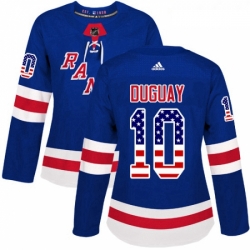 Womens Adidas New York Rangers 10 Ron Duguay Authentic Royal Blue USA Flag Fashion NHL Jersey 