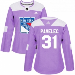 Womens Adidas New York Rangers 31 Ondrej Pavelec Authentic Purple Fights Cancer Practice NHL Jersey 