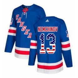 Youth Adidas New York Rangers 13 Sergei Nemchinov Authentic Royal Blue USA Flag Fashion NHL Jersey 