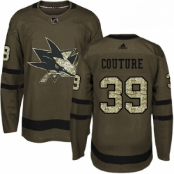 Mens Adidas San Jose Sharks 39 Logan Couture Premier Green Salute to Service NHL Jersey 