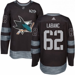 Mens Adidas San Jose Sharks 62 Kevin Labanc Premier Black 1917 2017 100th Anniversary NHL Jersey 