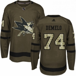 Mens Adidas San Jose Sharks 74 Dylan DeMelo Premier Green Salute to Service NHL Jersey 