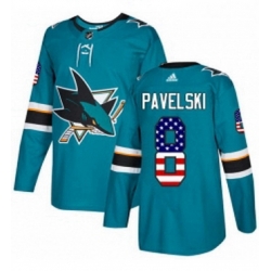 Mens Adidas San Jose Sharks 8 Joe Pavelski Authentic Teal Green USA Flag Fashion NHL Jersey 